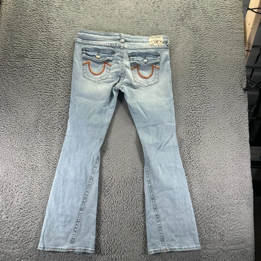True Religion Joey Jeans 35x32 Blue Cotton Denim Flared Faded Stretch Distressed